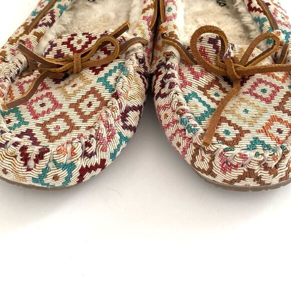 Minnetonka Red and Pink Aztec Boho Wool Slippers sz 9M Western Comfy Worm - Picture 5 of 8